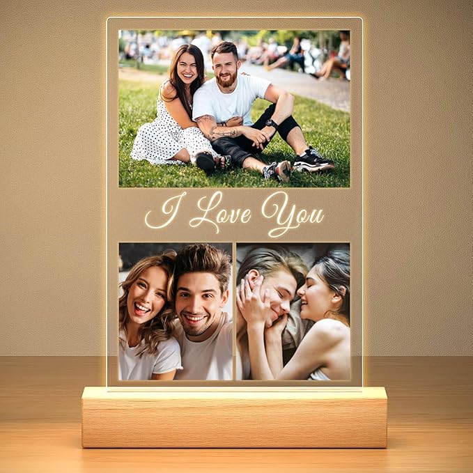 Custom Picture Frame, Customized Picture Frames, Personalized Photo Frame with Night Light, Personalized Anniversary Valentines Day Gifts for Women Men Her Him Girlfriend Boyfriend Couple