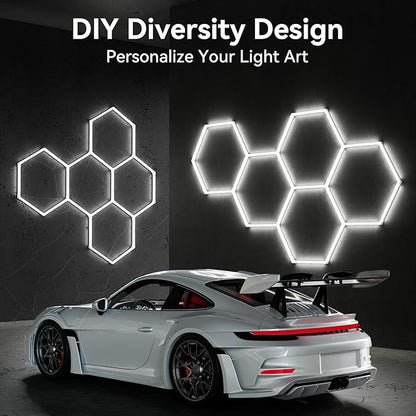 MODERN 11 Hexagon LED Garage Light, Ultra-Bright 6500K Natural White, 11 Grids for Garage, Mall, Shop, and Auto Detailing.