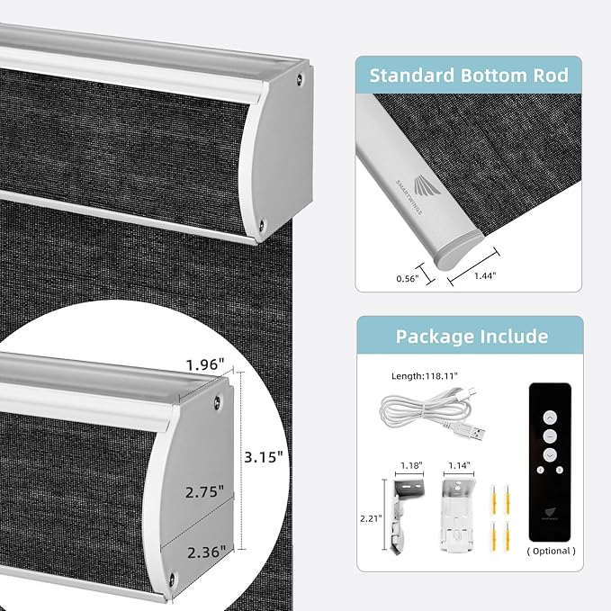 SmartWings Motorized Smart Blinds for Windows in Light Filtering, Electric Remote Roller Shades Compatible with Alexa/Google Home/Homekit, Custom Up to 110”W x 148”H, 5% Openness PVC Free Black
