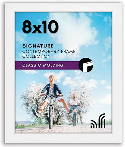 Americanflat 8x10 Picture Frame with Shatter-Resistant Glass - Signature Collection - Gallery-Style Frames Made of Engineered Wood - Picture Frames for Tabletop and Wall Display - White