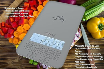 Nutrition Scale by NutraTrack™ with Food Grade Glass, Perfect for Calorie Counting, Meal Prep, and Weight Loss (Pearl Silver)