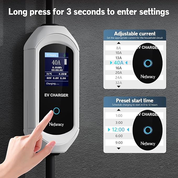 EV Charger Level 2, 40A Amp Portable EV Charger for All SAE J1772 EVs Without Adapter, 25FT+2FT Cable, 9.6KW EV Car Charging Station with App Control, Electric Vehicle Chargers(240V, NEMA14-50 Plug)