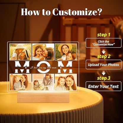 Personalized Gifts for Mom from Daughter Son, Custom Picture Frames with Photo, Customized Photo Frame with Night Light, Personalized Birthday Gifts for Mom