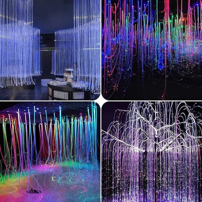 AZIMOM 1520pcs Fiber Optic Hanging Light for Garden Tree Decor Exhibition Indoor Shop Bar Ceiling, 0.03in 8.2ft Flash Point Side Glow Fiber Cable 8Pack Light Source Remote App Control Color Change
