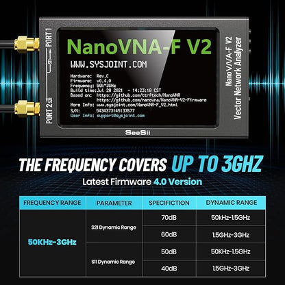 Upgraded NanoVNA-F V2 Vector Network Analyzer 50kHz-3000MHz HF VHF UHF VNA Antenna Analyzer 4.3 inch with 5000mA-h,Measuring S-Parameter Voltage SWR, Phase, delay, Smith Chart