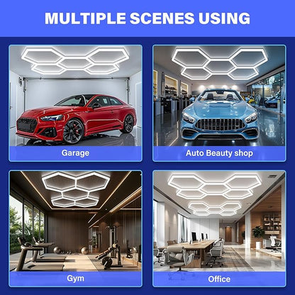 Hexagon Garage Lights-192W LED Lights,6500K 25650LM Upgraded 3-Level Dimmable LED,Shop for Car Detailing,Workshop, Basement,Gym, Barber