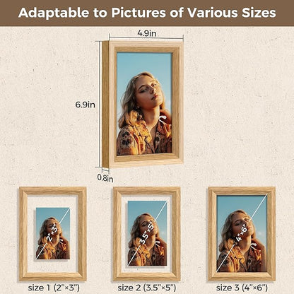 Axeman 4x6 Floating Picture Frame - Solid Oak Wood Picture Frame, Double Tempered Glass Photo Frame 2x3 3.5x5 4''x6'' Wood Frame, Wall Mount Or Tabletop Standing, Natural