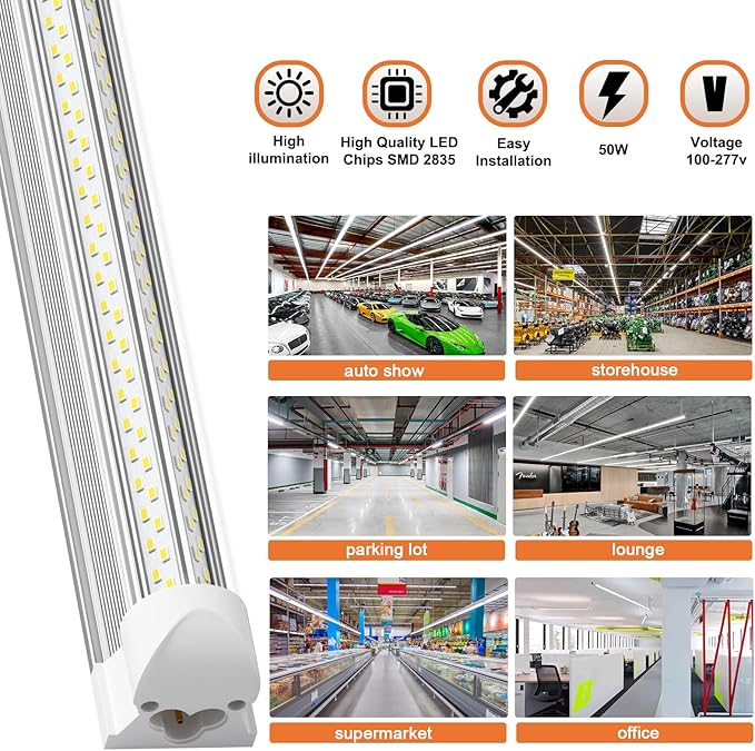 4ft led Shop Light - 45W 6750lm 5000K 4 Foot V Shape Integrated T8 led Lights,Linkable Shop Lights 48" T8 Garage Lights 8 Pack