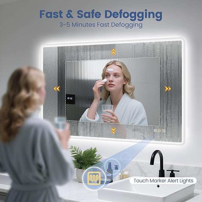 STARLEAD 28"x36" LED-Bathroom-Mirror-with-Lights, Wall-Mounted with Bluetooth Speaker, Anti-Fog, 3 Color Temperature, Dimmable Brightness, Waterproof, Tempered Glass, Frontlit & Backlit