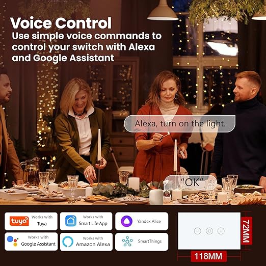 Smart Dimmer Switch Neutral Wire Required, 2.4GHz WiFi Dimmer Light Switch with Remote Voice Control, Tempered Glass Panel, Compatible with Alexa and Google Home, White WiFi Dimmer