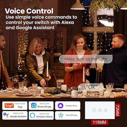 Smart Dimmer Switch Neutral Wire Required, 2.4GHz WiFi Dimmer Light Switch with Remote Voice Control, Tempered Glass Panel, Compatible with Alexa and Google Home, White WiFi Dimmer