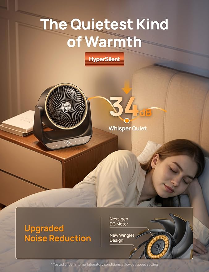 Dreo Whole Room Heater 714, 60° Vertical & 90° Horizontal 3D Oscillating Heating, 12 ft/s Long-Range Circulator, 3 Heat & 3 Fan Settings, Space Heaters for Indoor Use, Bedroom, Office, Black