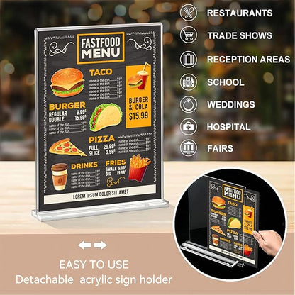 Daofary Acrylic Sign Holder 8.5 x 11 Inches 10 Pack, Double-Sided Stand up Table Top Paper Holder, Store Sign Holders, Plastic Sign Display for Restaurants, Hotels, Office