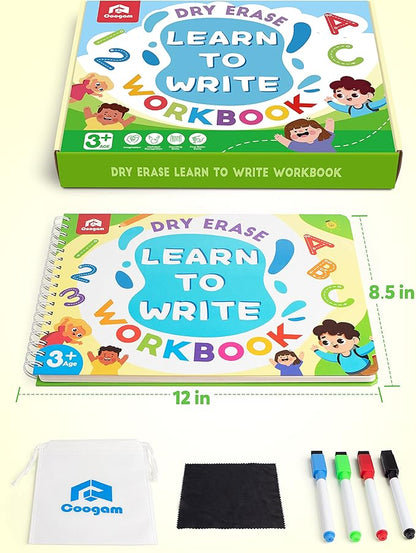 Coogam Learn to Write Workbook, Numbers Letters Practicing Book, ABC Alphabet Sight Words Handwriting Educational Montessori Toy for Home Classroom Kindergarten Preschool Kids