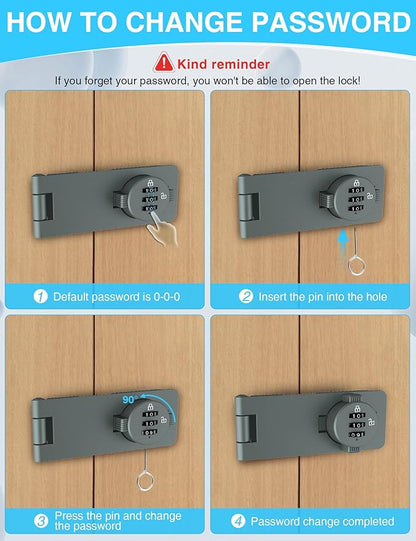 Keyless Cabinet Combination Lock, 3-Digit Password Twist Knob Hasp Latch for Doors, Cabinets, Drawers, Barn Door, Bathroom, Outdoor, Closet, Fence, Durable Zinc Alloy, (Gray, 1 Pack)