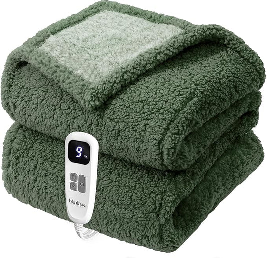 Heated Blanket Electric Blanket Throw - Fast Heating Blanket Throw Double Sided Sherpa Ultra Soft Cozy with 10 Heating Levels & 2-10 Hours Auto Off, Mashine Washable, 50 x 60 Inches, Sage