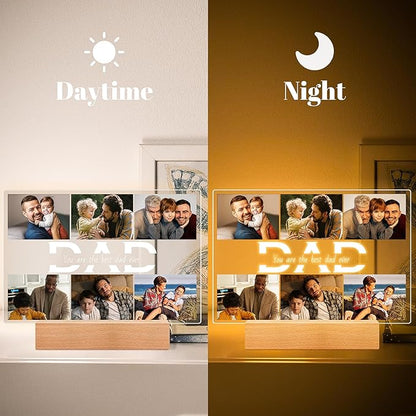 Personalized Gifts for Dad from Daughter Son, Custom Picture Frames with Photo, Customized Photo Frame with Night Light, Personalized Dad Birthday Gifts for Dad Baby Kids Family