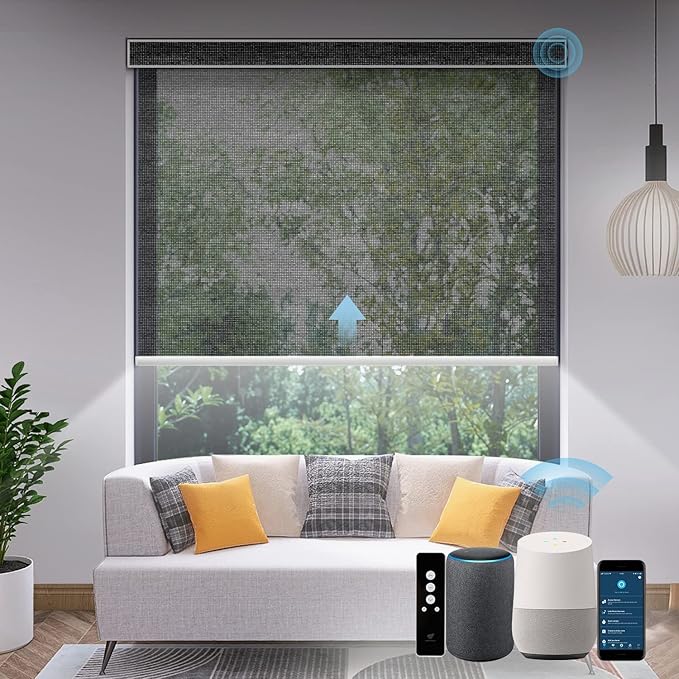 SmartWings Motorized Light Filtering Shades, Work with Matter Homekit Z-Wave Zigbee Alexa Google, 50% Blackout PVC Free Smart Blinds for Windows Cordless Window Shades with Remote Customized, Black