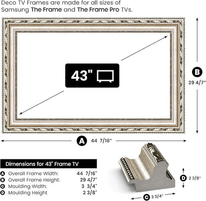 Ornate Silver 43" Premiere Deco TV Frame - Compatible ONLY with Samsung The Frame TVs (Fits 2021-2025, LS03A, LS03B, LS03C, LS03D, LS03FA)