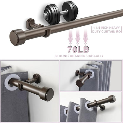 Heavy Duty Curtain Rods,1 1/4" Large Diameter Premium Nonadjustable Curtain Rod,72in/6ft Custom Window Treatment Rods with Durable Aluminum Brackets and End Caps,Dark Bronze Finish