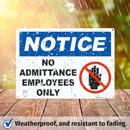 Brimar - 14 x 10" - No Admittance Employees Only Sign - .055″ Polyethylene Plastic- Clear Instructions - Easy Installation