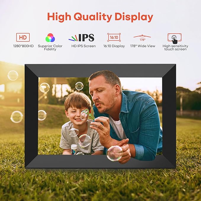 BIGASUO Digital Picture Frame, 10.1" Frameo Digital Frame WiFi with 32GB Memory, 1280x800 IPS Touch Screen, Send Photos/Videos from Your Phone Anywhere, Photo Gifts for Parents and Grandparents 4 Pack
