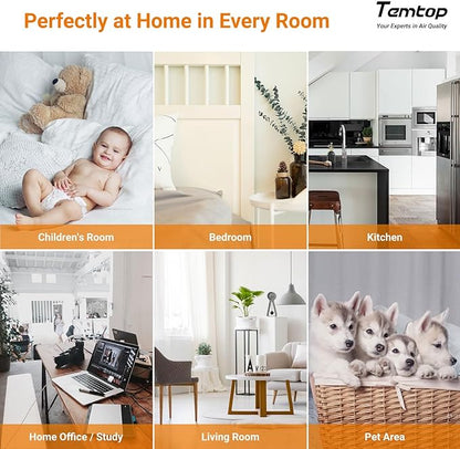 Temtop P2 Air Quality Monitor - CO2, PM2.5, PM10 Detector with Real-Time AQI, Temperature & Humidity Sensor, Bluetooth App for Home, Office, Car & Travel Use