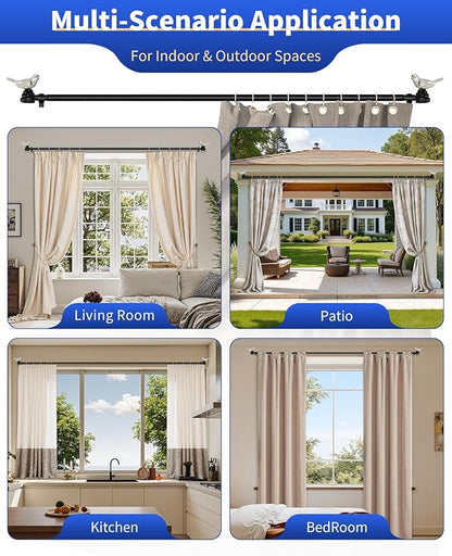 Vintage Pewter Curtain Rod 36 to 120 Inches Curtain Rods for Windows Adjustable Heavy Duty Drapery Rod with Bird Finials for Living Room Bedroom