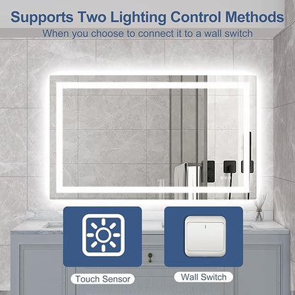STARLEAD Led-Bathroom-Mirror-with-Lights, 59"x35" Wall-Mounted with 3 Colors Dimmable Light, Bluetooth Speaker, Anti-Fog, Memory, Tempered Glass, Front & Backlit (Horizontal/Vertical)