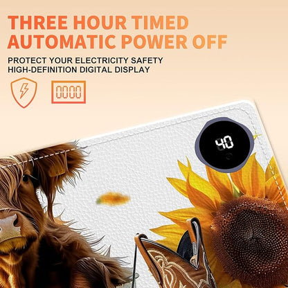 Heated Mouse Pad, Warm Desk Pad, Keyboard Mat 31.5 x 13 Inch Large Size Intelligent Fast Heating, 3 Speed Adjustable, Timed Auto Power Off for Game Office Home,Sunflower Highland Cattle