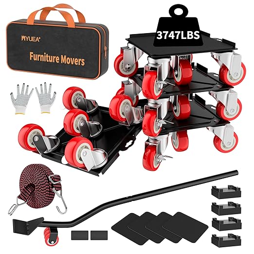 Furniture Dolly,Furniture Movers with 5 Wheels,Carbon Steel Panel Heavy Duty Dolly,Furniture Lifter with 5 360° Rotatable Rubber Universal Wheels,Maximum Load 3747 LBS(Oversize)