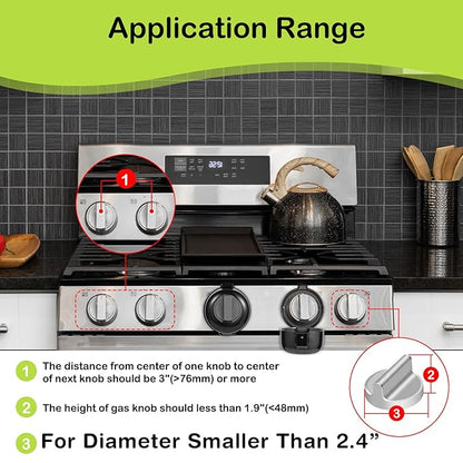 Stove Knob Safety Covers, for Knob Diameter Less Than 2.4", Unlock with Adult Two-Finger, Dual-Key Press Gas Stove Knob Locks, Upgraded Oven Lock Knob Covers for Child Safety, Black Color, Pack of 5