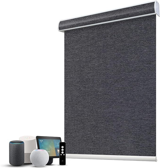 SmartWings Motorized 100% Blackout Shades Blinds, Custom Size, Cordless Window Shades Rechargeable Battery, Work with Matter/Apple HomeKit/Alexa, Thread/Zigbee, Remote Optional, Eclipse Raven Black