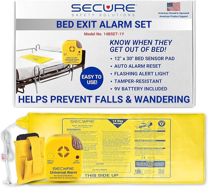 Secure Bed Alarm for Elderly Adults - 12" x 30" Motion Pressure Sensor Pad, 80 dB Patient Monitor with Holder, 9V Battery - Wandering & Fall Prevention for Dementia Patients Seniors