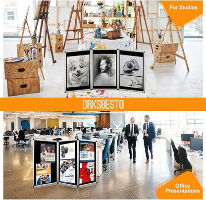 3+1 Panel Double-Sided Black Trifold Display Board with Storage Bag, 72 x 35.4 in Folding Tabletop Trifold Poster Board for School Projects, Vendor Events, Science Fairs