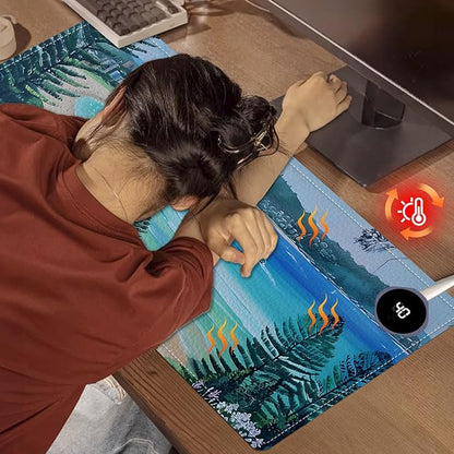 Heated Mouse Pad, Warm Desk Pad, Keyboard Mat 31.5 x 13 Inch Large Size Intelligent Fast Heating, 3 Speed Adjustable, Timed Auto Power Off for Game Office Home,Blue Sea Level Beach Woods