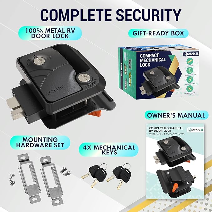 LATCH.IT Keyed-Alike Mini Mechanical Rv Door Latch Replacement | Rv Door Lock Replacement | 100% Metal Camper Latch | Rv Trailer Door Latch Only Fits 2.75" x 3.75" Door Lock Holes