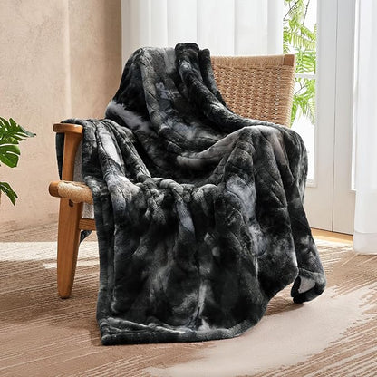 Electric Heated Blanket 84"x90",Luxury Black Faux Fur Electric Blanket ，Fast Heating Soft Fluffy Thick Electric Blanket with 10 Heating Levels & 12H Auto Off