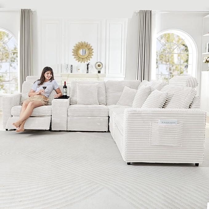 LEVNARY Modular Sofa Armrest Set of 2 with Side Storage Pockets, Faux Rabbit Fur Upholstered Arm Panels, Compatible with Modular Recliner System (White)
