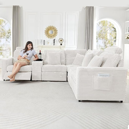 LEVNARY Modular Sofa Armrest Set of 2 with Side Storage Pockets, Faux Rabbit Fur Upholstered Arm Panels, Compatible with Modular Recliner System (White)