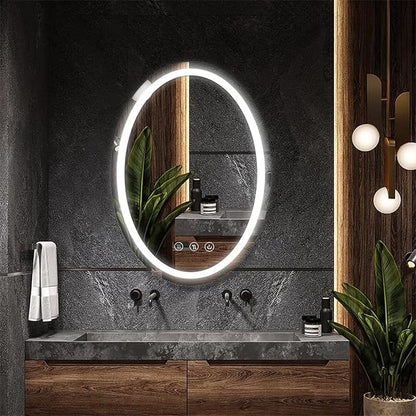 Large Oval Bathroom Mirror with Lights LED Lighted Bathroom Vanity Mirror 32 x 24 Inch Wall Mounted Vanity Mirror with 3 Color Lights Anti-Fog Waterproof & Smart Plug-in Mirror for Wall