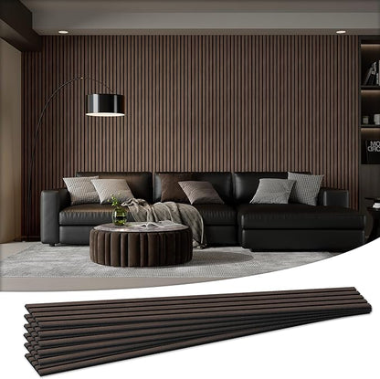 Wood Salt Acoustic Wall Panels, 6 Piece 94" x 7.9" x 0.8" Soundproof Wooden Wall Panels, 3D Fluted Sound Absorbing Panel, Natural Walnut