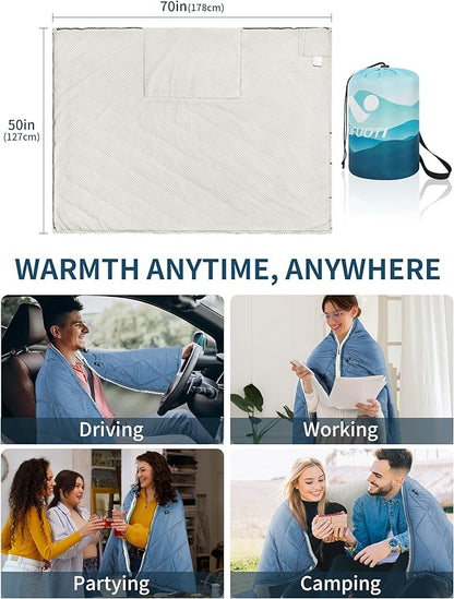 Heated Blanket Battery Operated,12V Cordless heating pad with 15000 battery,Heated Shawl Throw Blanket,Wearable Heated Blanket,Sherpa Lining,3 Heating Set for Car,Camping,Backpacking,Hiking,Travel