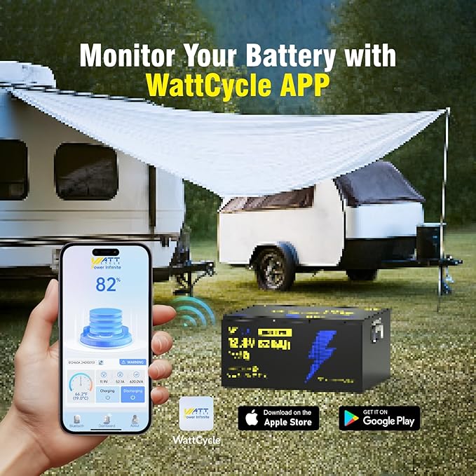 WattCycle 12V 628Ah LiFePO₄ Battery, Lithium Battery 12V 300A BMS, Lithium RV Batteries Built-in Bluetooth, IP65 Waterproof, 8038Wh Energy Storage, Perfect for Home Energy, RV, Marine, Solar, Off-Grid