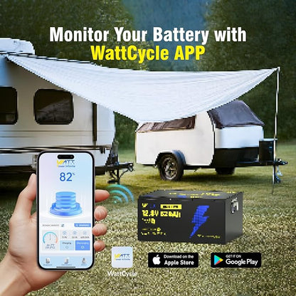 WattCycle 12V 628Ah LiFePO₄ Battery, Lithium Battery 12V 300A BMS, Lithium RV Batteries Built-in Bluetooth, IP65 Waterproof, 8038Wh Energy Storage, Perfect for Home Energy, RV, Marine, Solar, Off-Grid