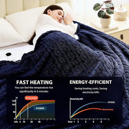 Homemate Electric Heated Blanket King - 100"x90" Heating Bed Blankets Throw with 10 Heating Levels 8 Hours Auto Off Fast Heating Over-Heated Protection Ultra Soft Warm Flannel ETL Certified