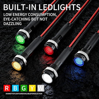 5Pcs 8MM (5/16'') led Indicator Light 12V 24V Metal Pilot Lamp Lights Aluminum Black Anodized Waterproof ip67 Red Signal Lamp Light(12V-Black Anodized-Green 5Pcs)