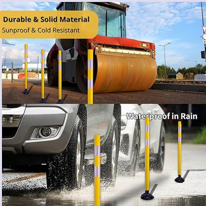 BESEA 8 Pack 36 Inch Traffic Delineator Posts with Reflective Collars Yellow Road Cones,Yellow Durable Flexible Safety Cones for Construction, Parking Lot, and Roadway Use