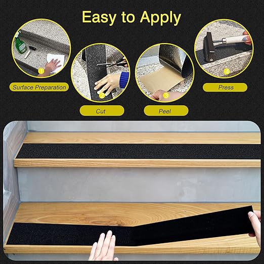 S&X Anti Slip Tape 1 Inch x 60 FT Roll, Black, Grit 60, Extended Length Non-Slip Skid Grip Tape for Outdoor Stair Treads, Wooden Steps & Exterior Grips – Waterproof, Long-Lasting Tread Strips