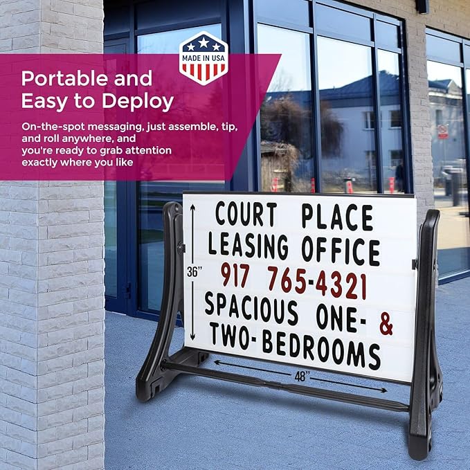 SmartSign 36"x48" Changeable Message Board Sidewalk Sign, Standard Portable Swinger Sign & Letter Kit for Outdoor, Business, Large Black Standing Frame with Wheels, USA-Made